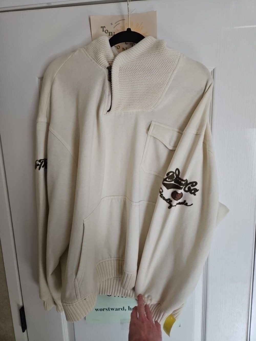 Vintage Pelle Pelle Cream Quarter-Zip Knit-Collar Men's Sweater 3XL